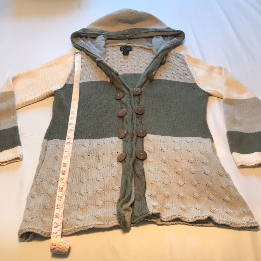 100% cotton knit cozy warm button up sweater with lined hood and pockets - Picture 4 of 8